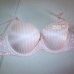 38DD VICTORIA SECRET Lightly Lined Perfect Coverage Full Bra Pink White Stripe